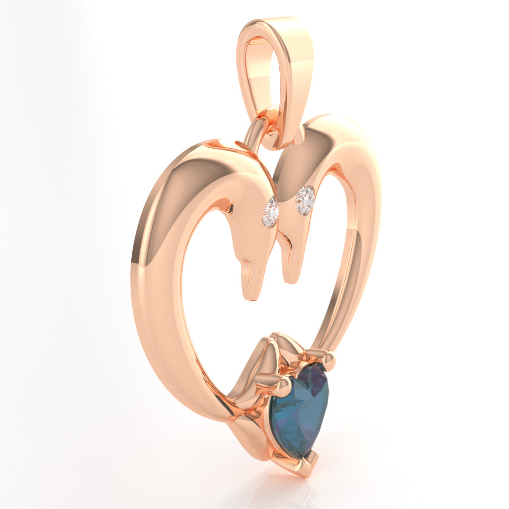 Lab-Created Alexandrite Diamond  2 Dolphins Heart Love Pendant In 14k Rose Gold