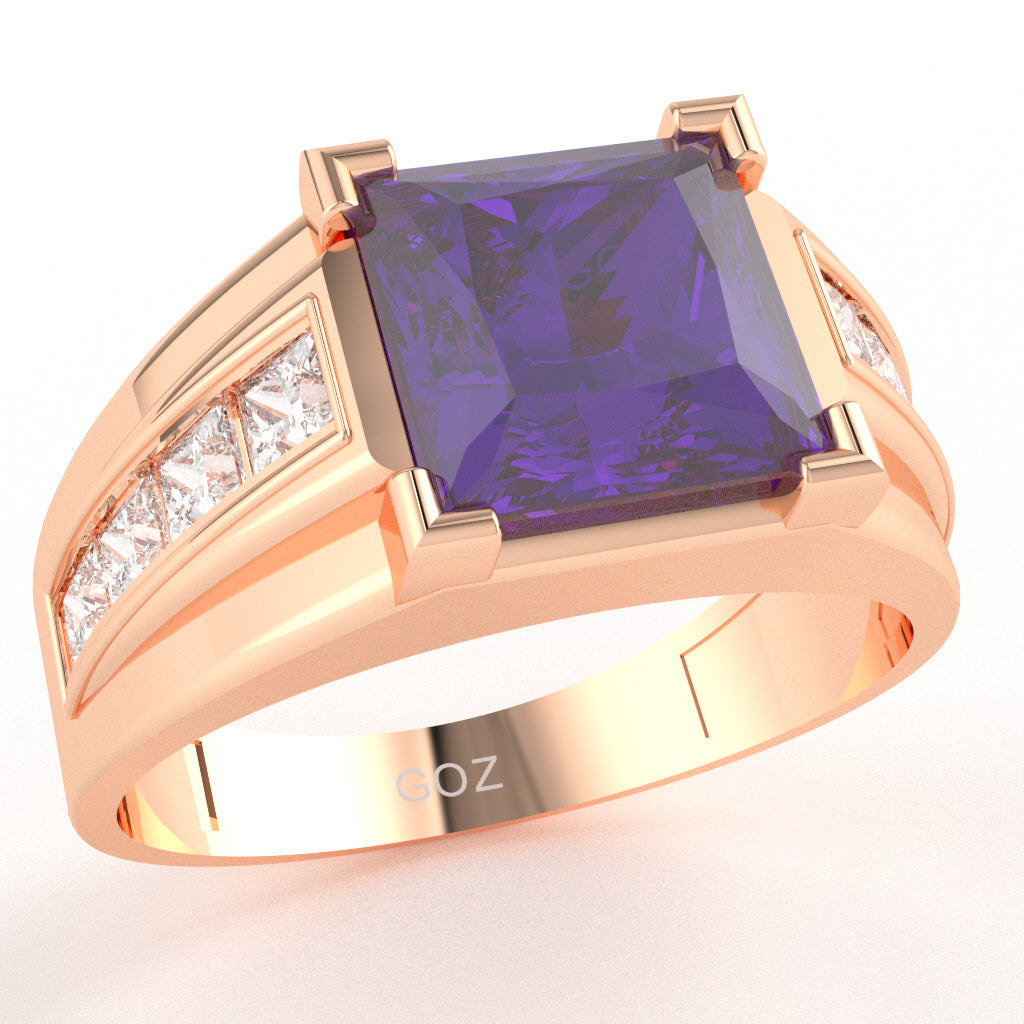 Men's Big Daddy Amethyst Lab-Grown Diamond Channel Ring In Solid 10k Rose Gold