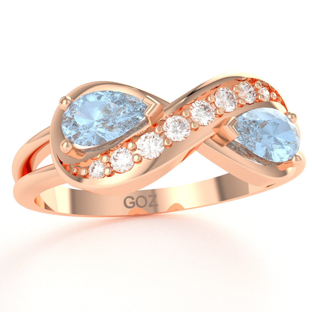 Aquamarine Diamond Infinity Love Ring In 14k Rose Gold