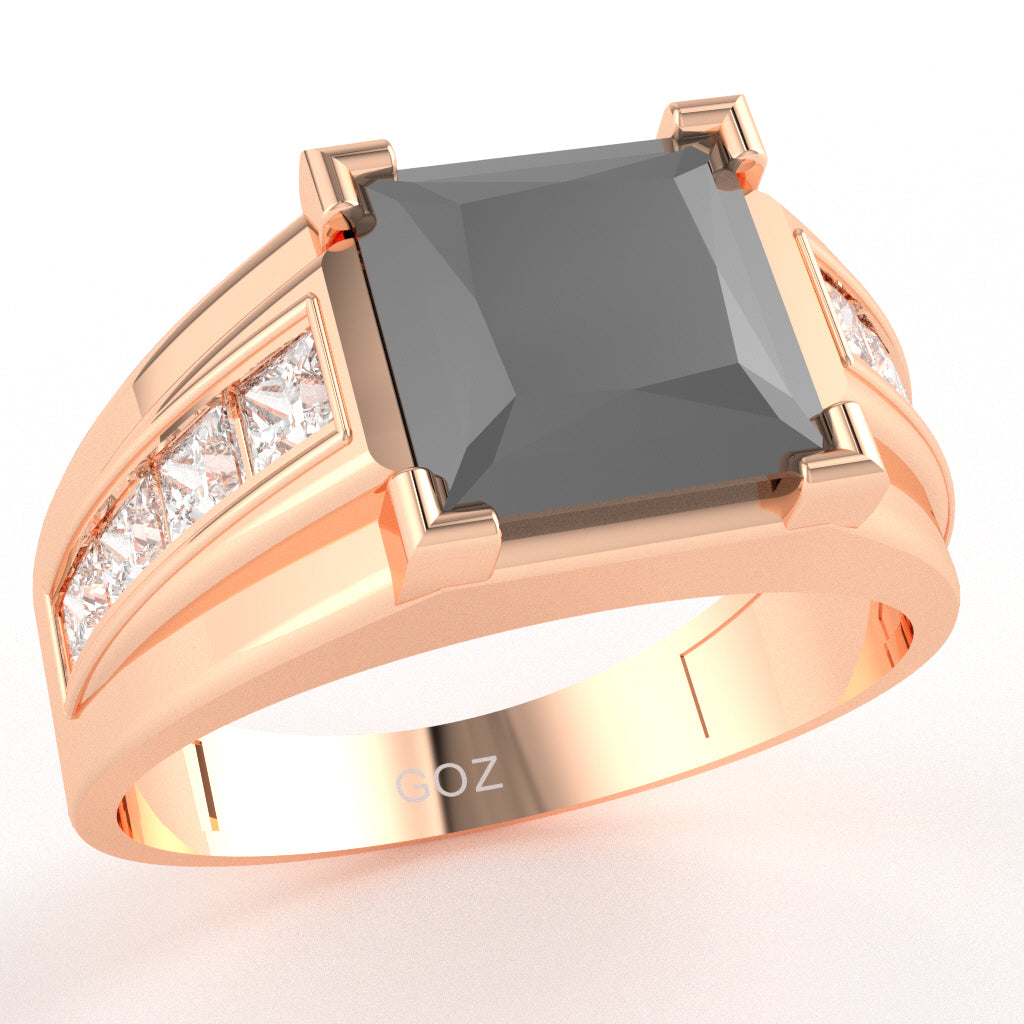 Men's Big Daddy Black Onyx Lab-Grown Diamond Channel Ring In Solid 14k Rose Gold