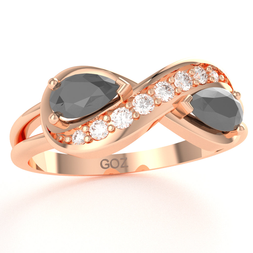 Black Onyx Diamond Infinity Love Ring In 14k Rose Gold