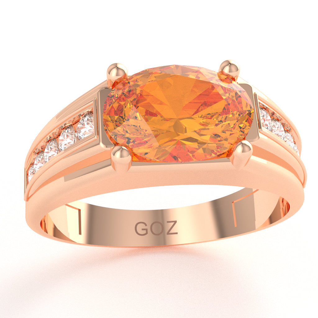 Citrine Diamond Designer Channel Ring In 14k Rose Gold
