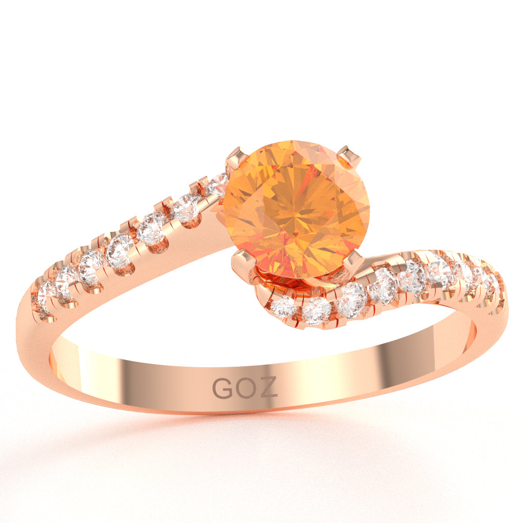 Citrine Diamond Curly Dainty Engagement Ring In 14k Rose Gold