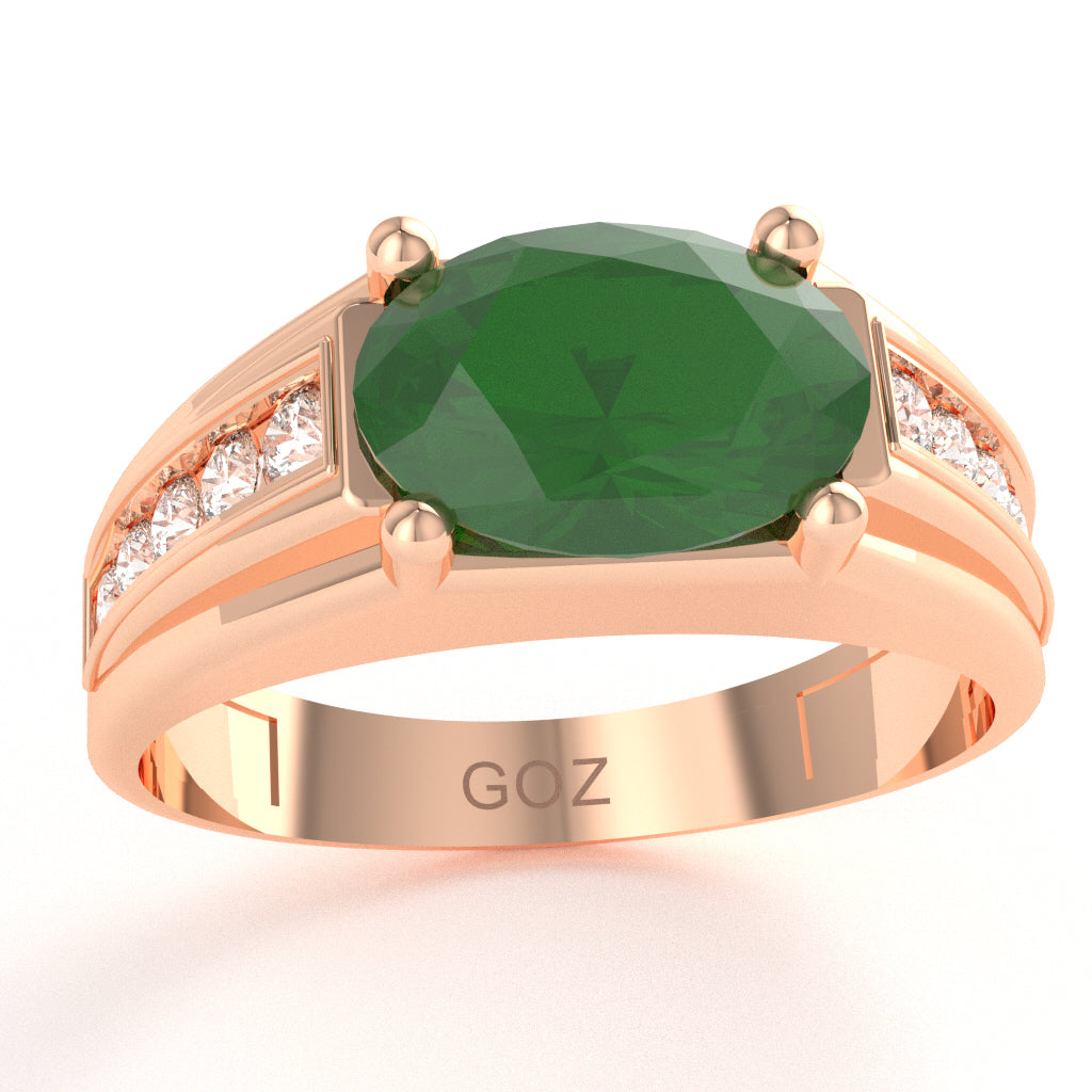 Emerald Diamond Designer Channel Ring In 14k Rose Gold
