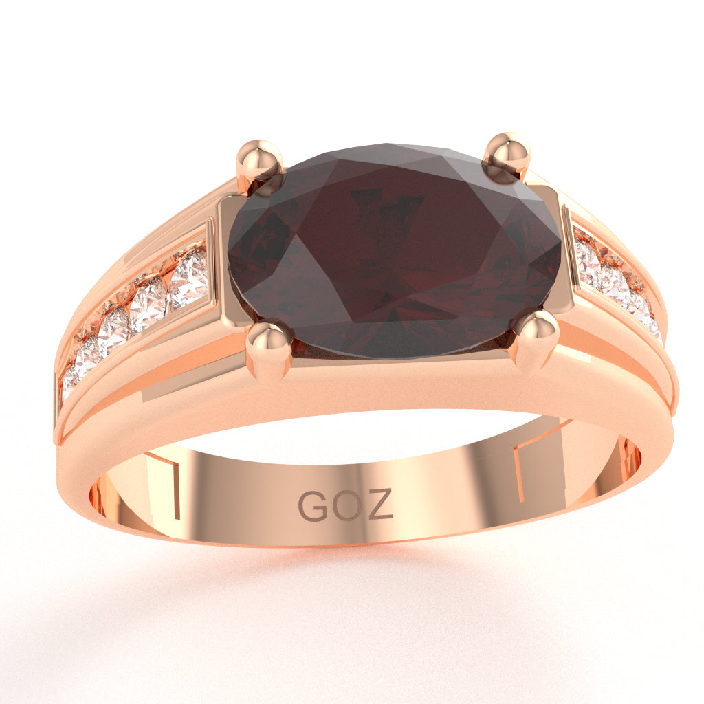Garnet Diamond Designer Channel Ring In 14k Rose Gold