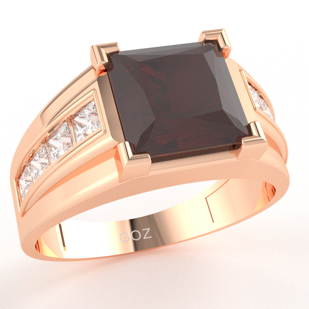 Men's Big Daddy Garnet Lab-Grown Diamond Channel Ring In Solid 10k Rose Gold