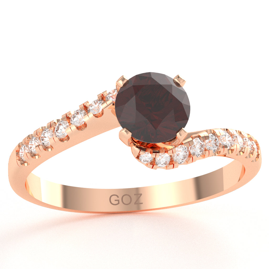 Garnet Diamond Curly Dainty Engagement Ring In 10k Rose Gold