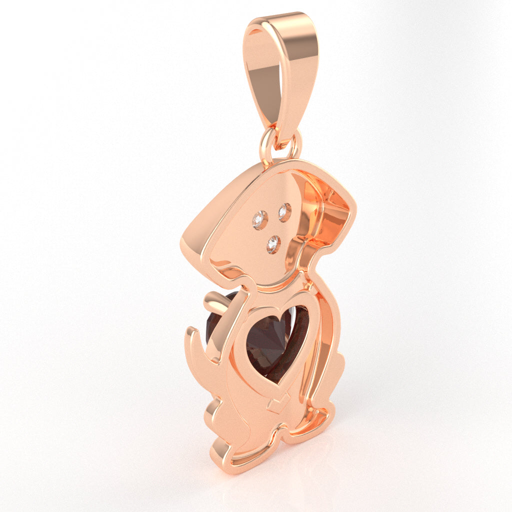Garnet Diamond  Puppy Love Heart Pendant In 14k Rose Gold