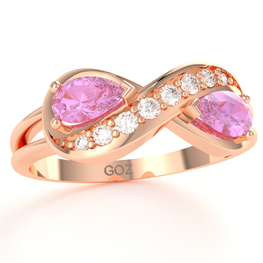 Lab-Created Pink Sapphire Diamond Infinity Love Ring In 10k Rose Gold