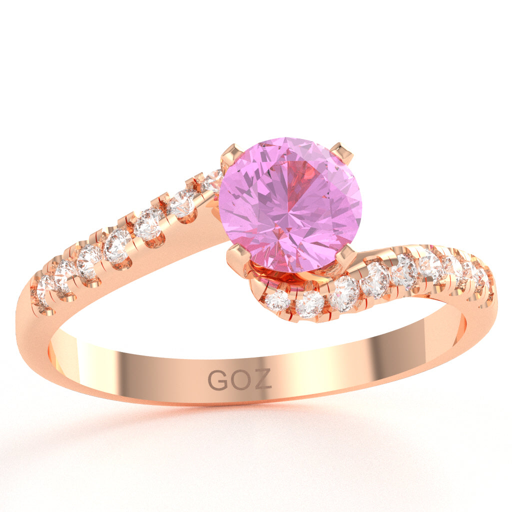 Lab-Created Pink Sapphire Diamond Curly Dainty Engagement Ring In 10k Rose Gold