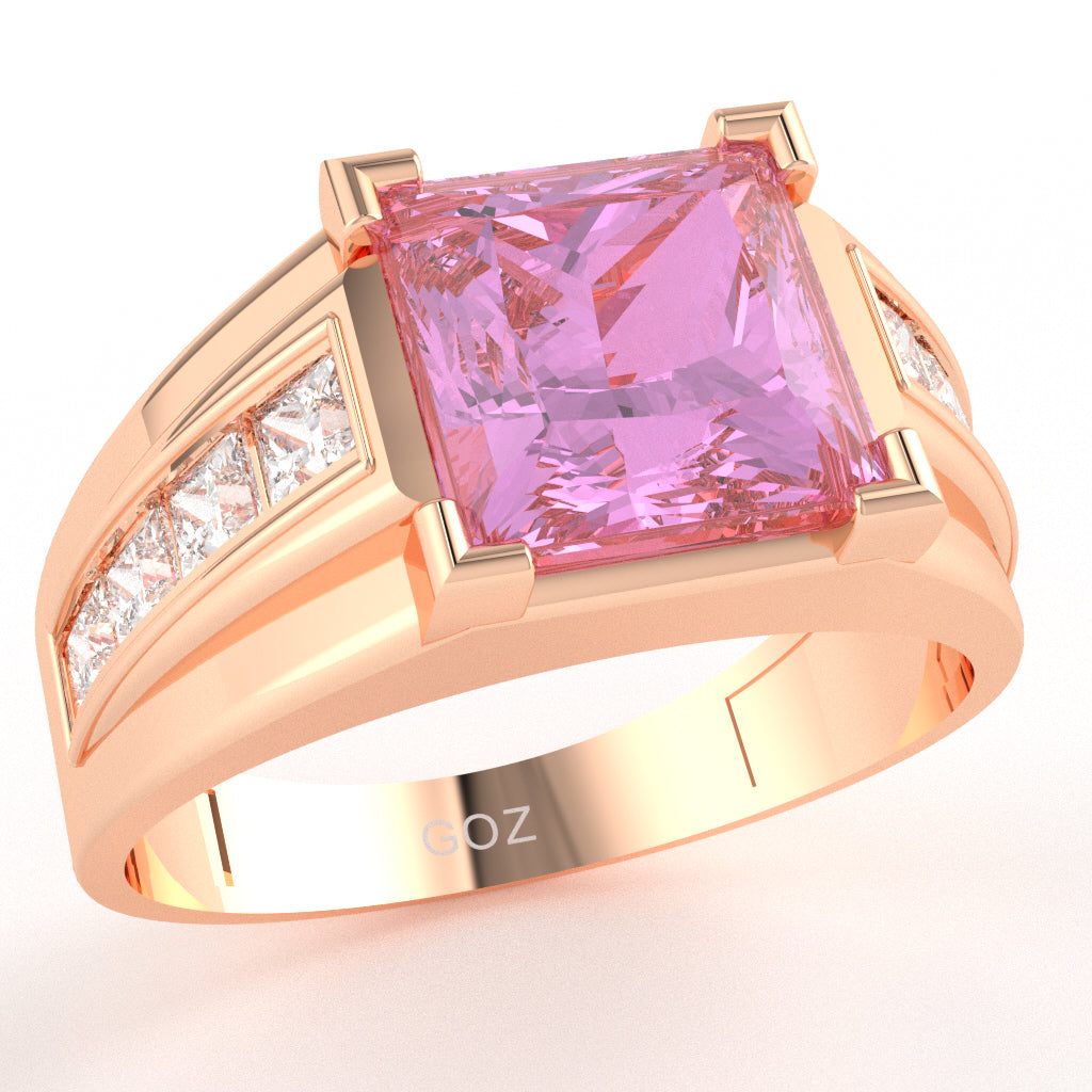 Men's Big Daddy Lab-Created Pink Sapphire Lab-Grown Diamond Channel Ring In Solid 14k Rose Gold