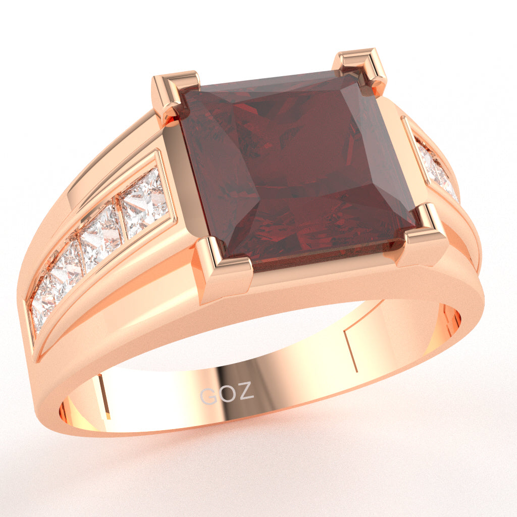 Men's Big Daddy Lab-Created Ruby Lab-Grown Diamond Channel Ring In Solid 10k Rose Gold