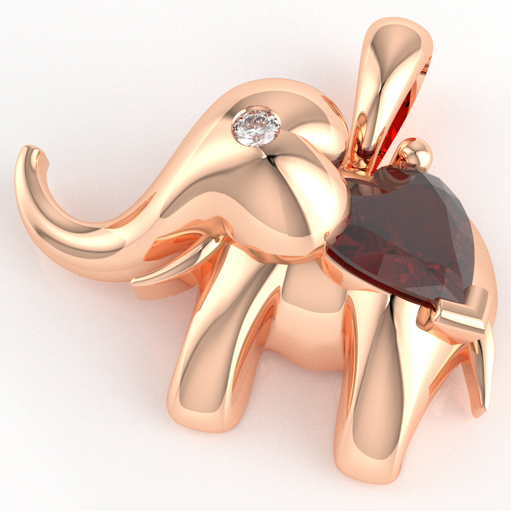 Lab-Created Ruby Diamond Elephant Heart Birthstone Pendant In 14k Rose Gold