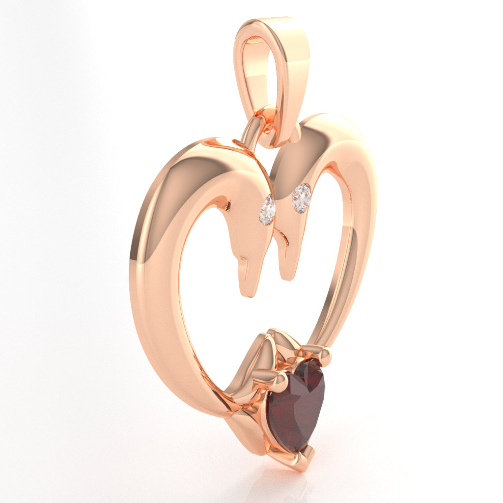 Lab-Created Ruby Diamond  2 Dolphins Heart Love Pendant In 10k Rose Gold