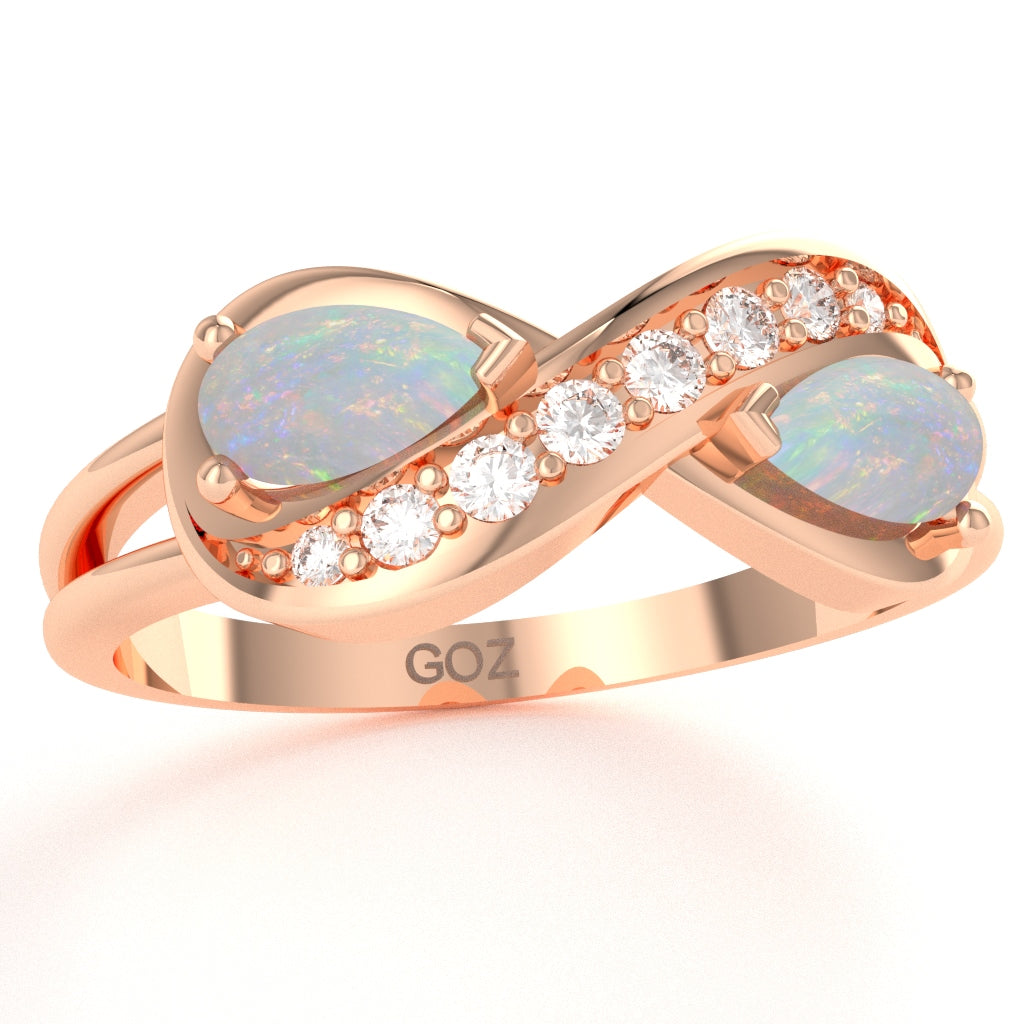 Opal Diamond Infinity Love Ring In 14k Rose Gold