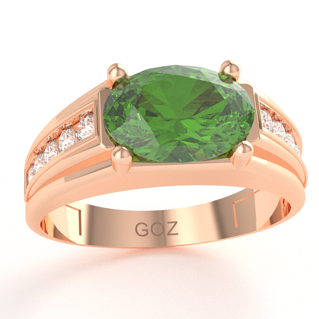 Peridot Diamond Designer Channel Ring In 14k Rose Gold