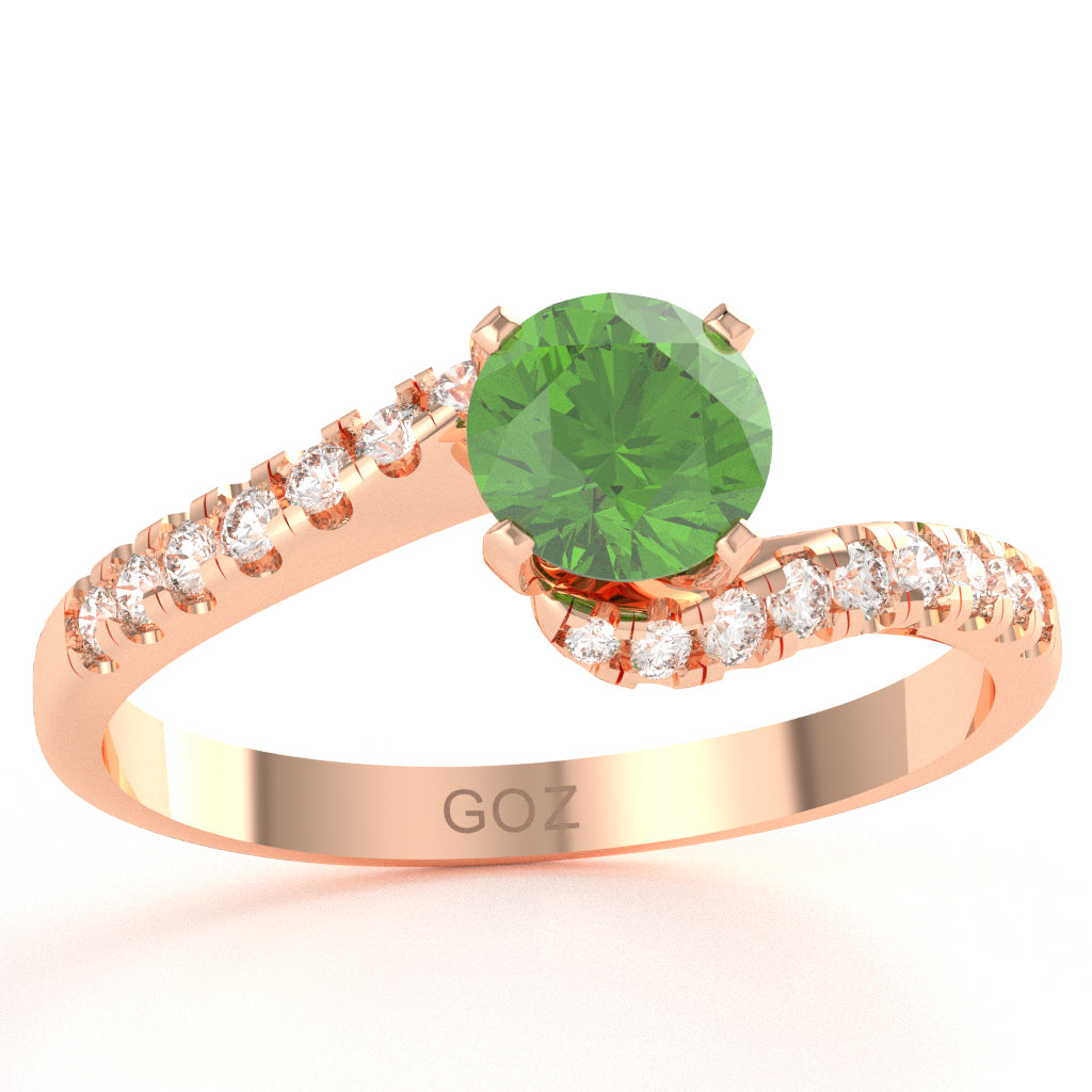 Peridot Diamond Curly Dainty Engagement Ring In 14k Rose Gold