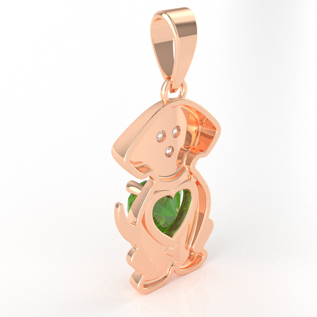 Peridot Diamond  Puppy Love Heart Pendant In 14k Rose Gold