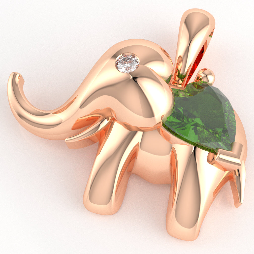 Peridot Diamond Elephant Heart Birthstone Pendant In 10k Rose Gold