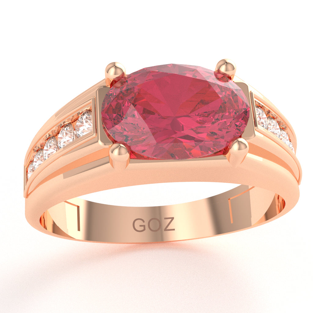 Pink Tourmaline Diamond Designer Channel Ring In 14k Rose Gold