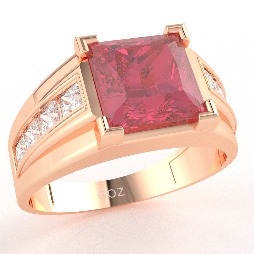 Men's Big Daddy Pink Tourmaline Lab-Grown Diamond Channel Ring In Solid 14k Rose Gold