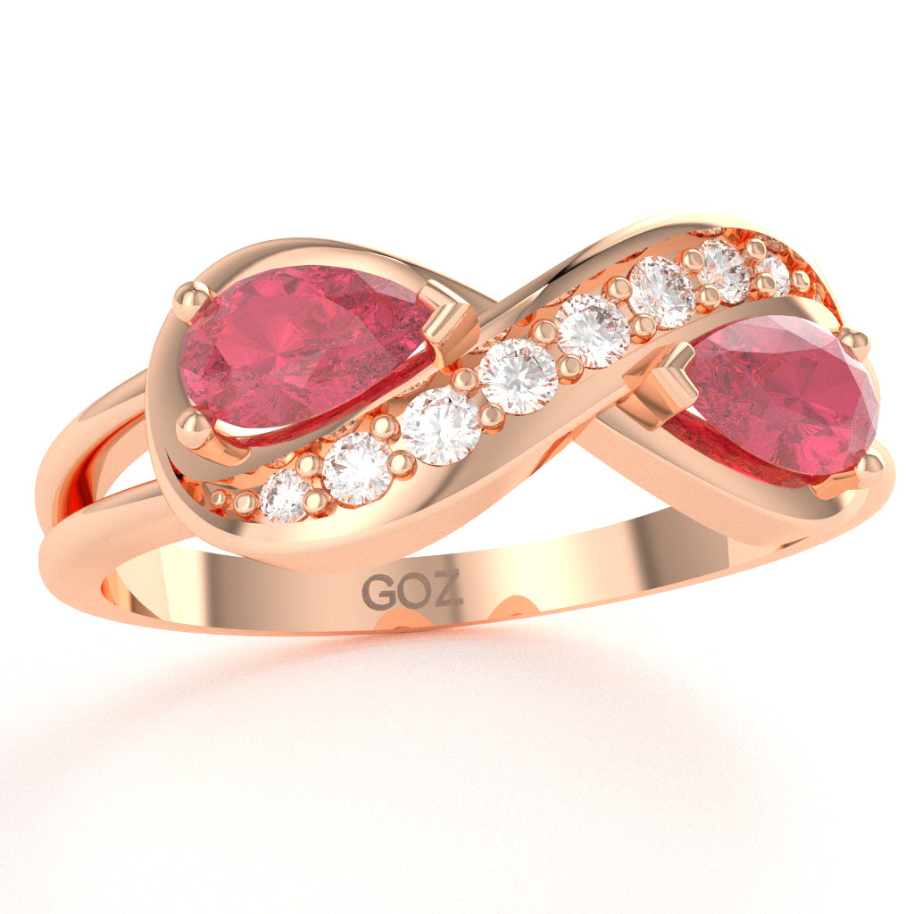 Pink Tourmaline Diamond Infinity Love Ring In 14k Rose Gold