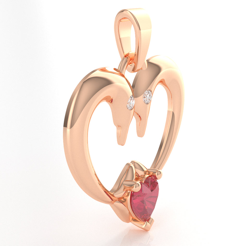 Pink Tourmaline Diamond  2 Dolphins Heart Love Pendant In 10k Rose Gold