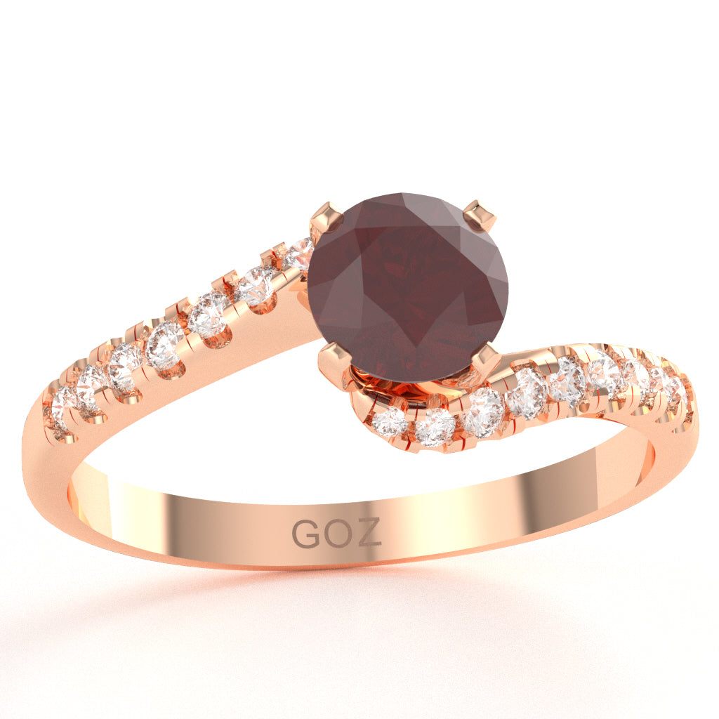 Ruby Diamond Curly Dainty Engagement Ring In 10k Rose Gold