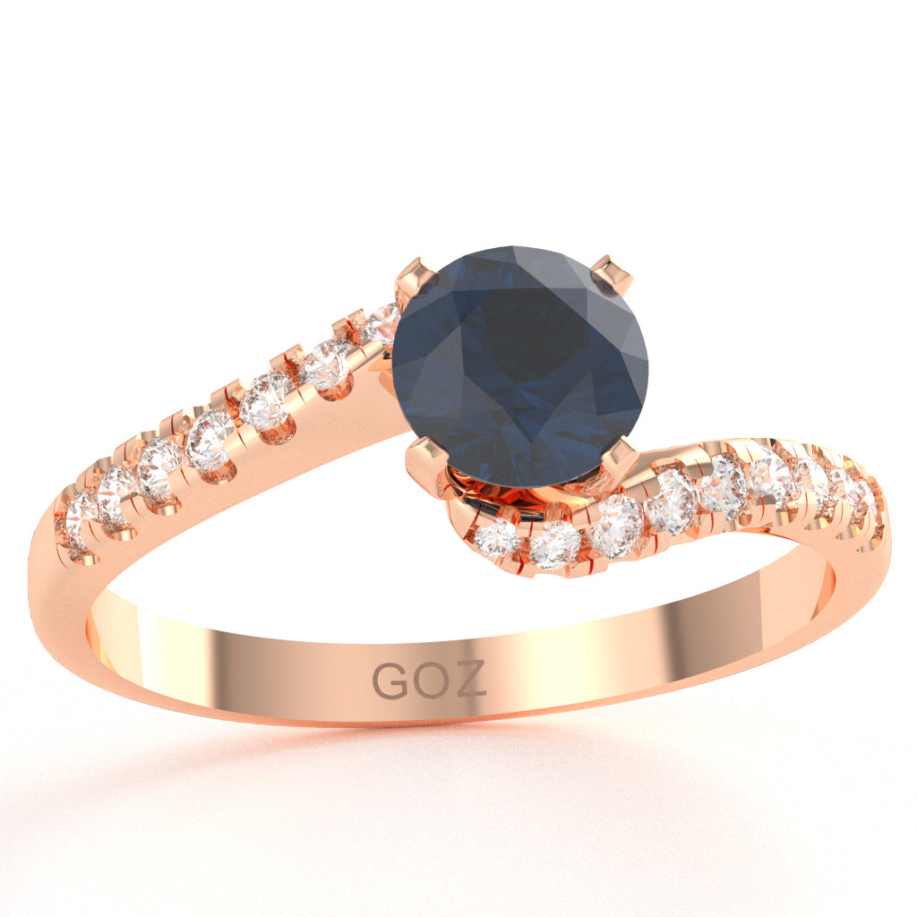 Sapphire Diamond Curly Dainty Engagement Ring In 14k Rose Gold