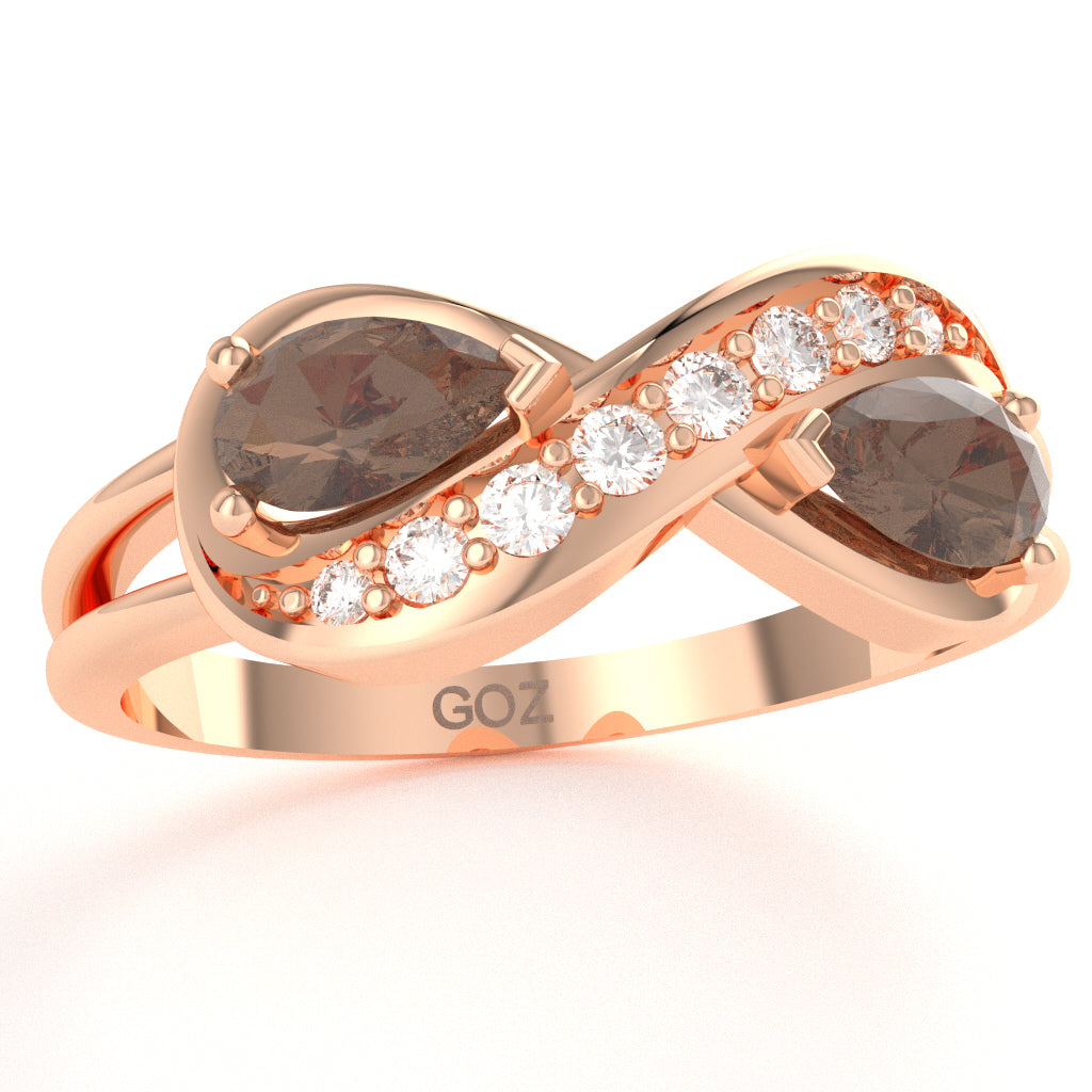 Smoky Quartz Diamond Infinity Love Ring In 14k Rose Gold