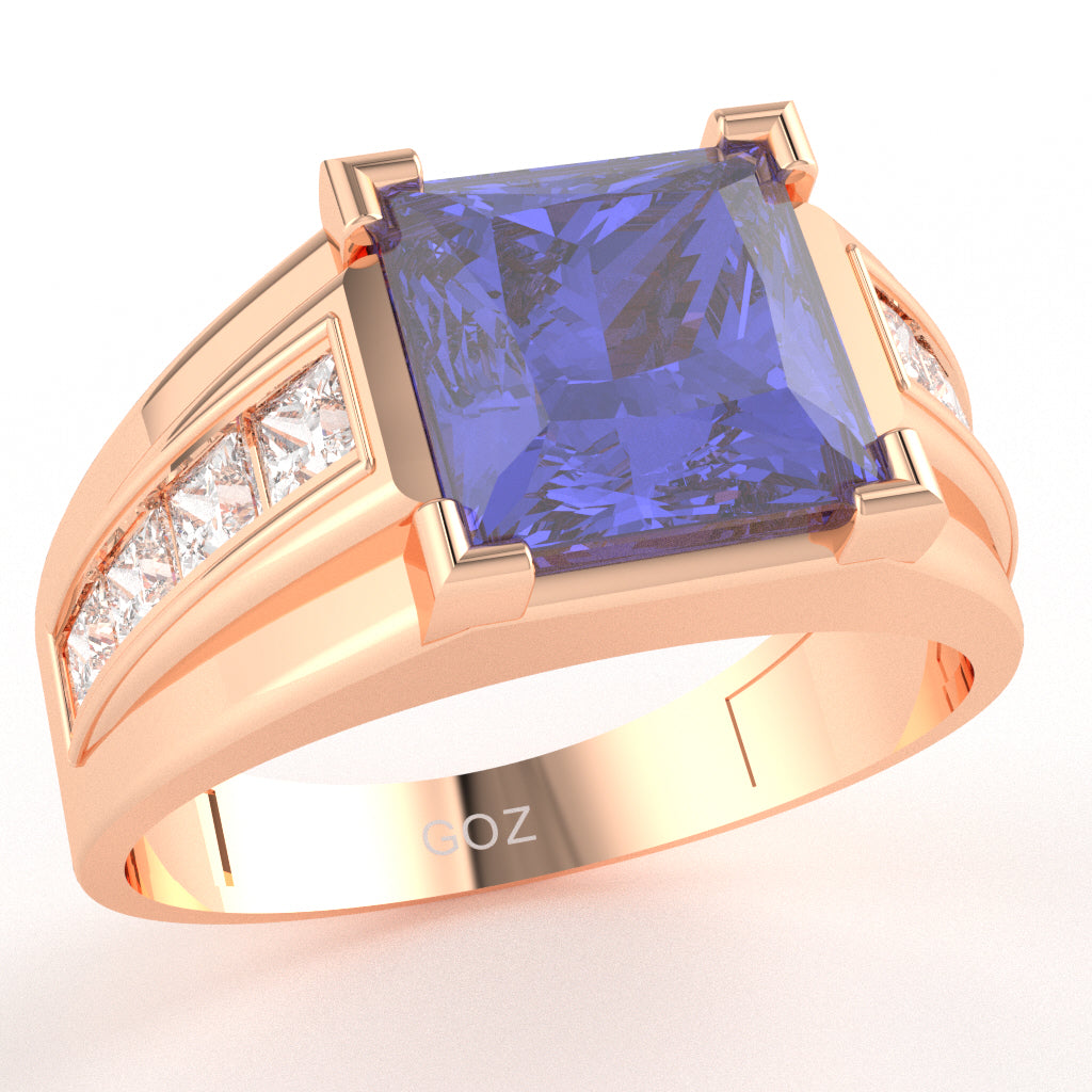 Men's Big Daddy Tanzanite Lab-Grown Diamond Channel Ring In Solid 10k Rose Gold