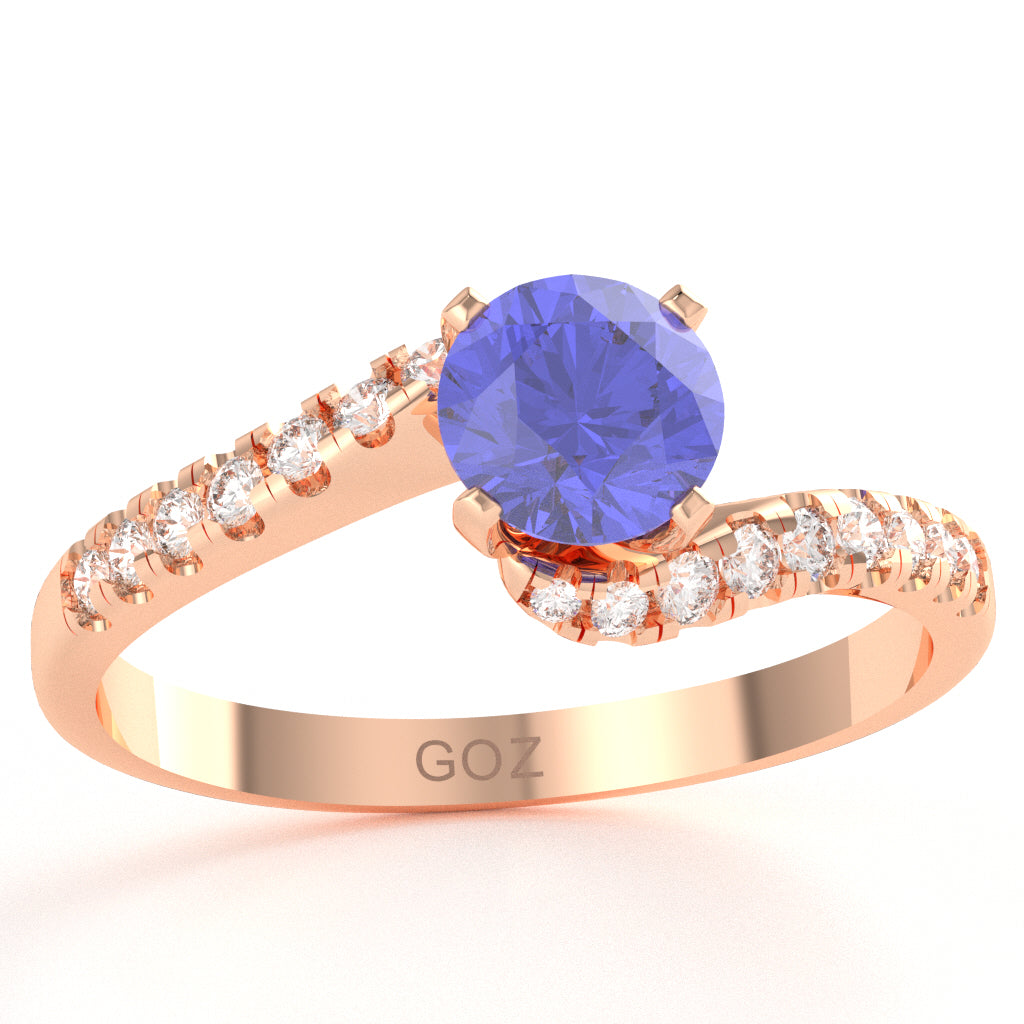 Tanzanite Diamond Curly Dainty Engagement Ring In 14k Rose Gold