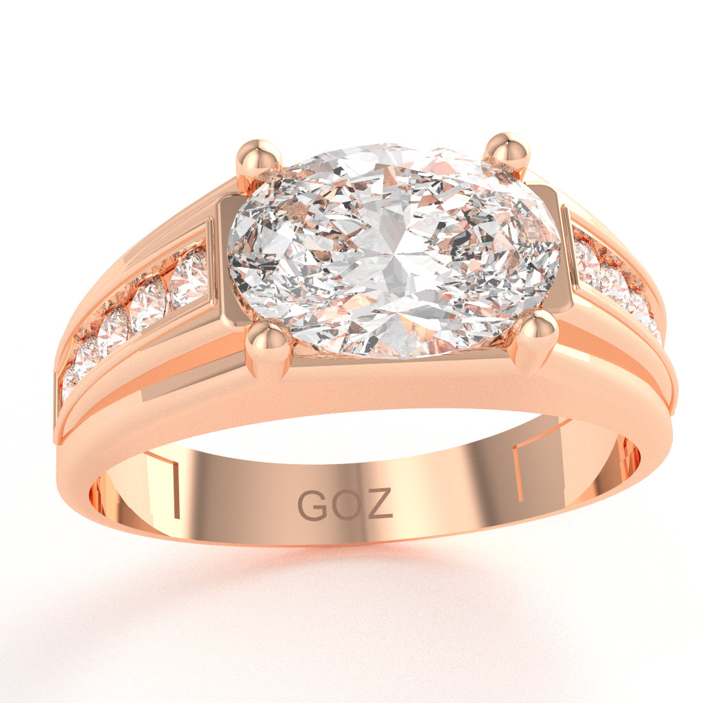 White Topaz Diamond Designer Channel Ring In 14k Rose Gold
