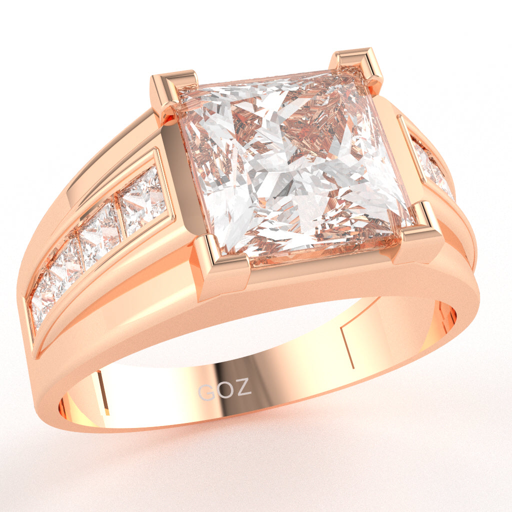 Men's Big Daddy White Topaz Lab-Grown Diamond Channel Ring In Solid 14k Rose Gold