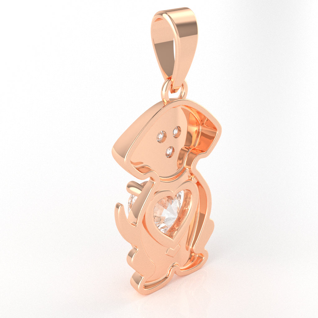 White Topaz Diamond  Puppy Love Heart Pendant In 14k Rose Gold