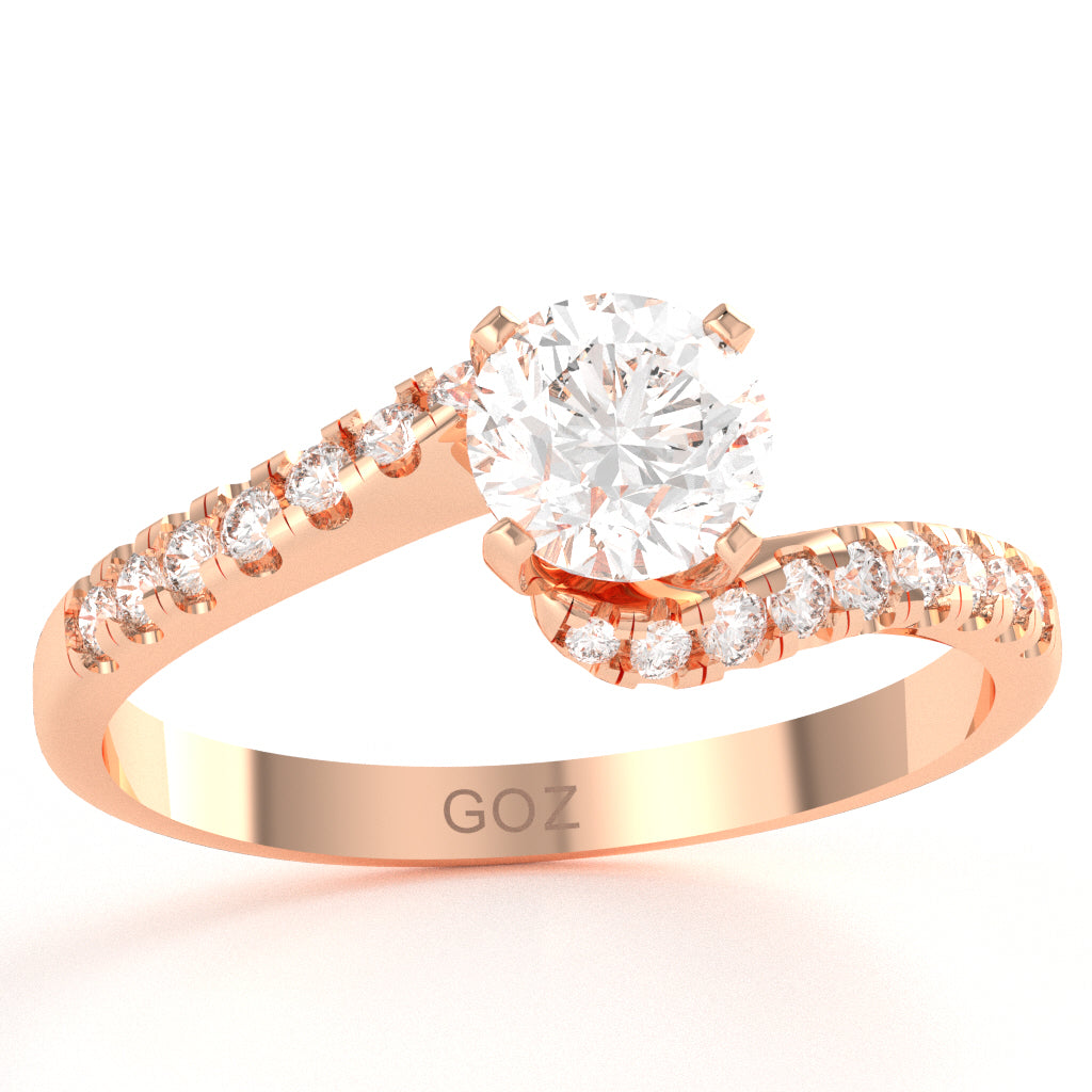 White Topaz Diamond Curly Dainty Engagement Ring In 10k Rose Gold
