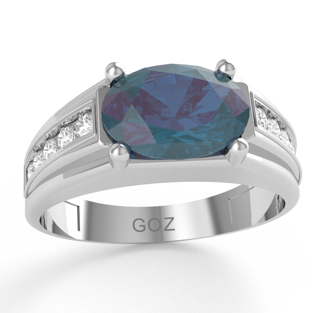 Lab-Created Alexandrite Diamond Designer Channel Ring In 14k White Gold