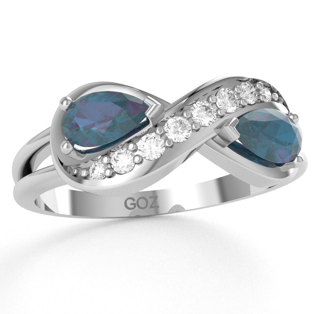 Lab-Created Alexandrite Diamond Infinity Love Ring In 14k White Gold