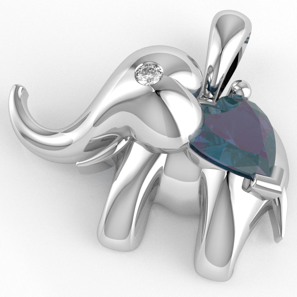 Lab-Created Alexandrite Diamond Elephant Heart Birthstone Pendant In 10k White Gold