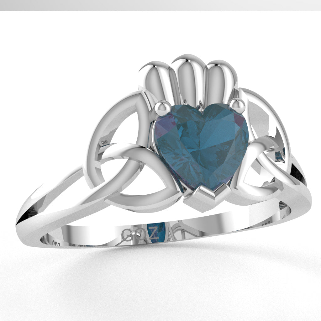 Celtic Trinity Knot Claddagh Lab-Created Alexandrite Engagement Ring In 14k White Gold
