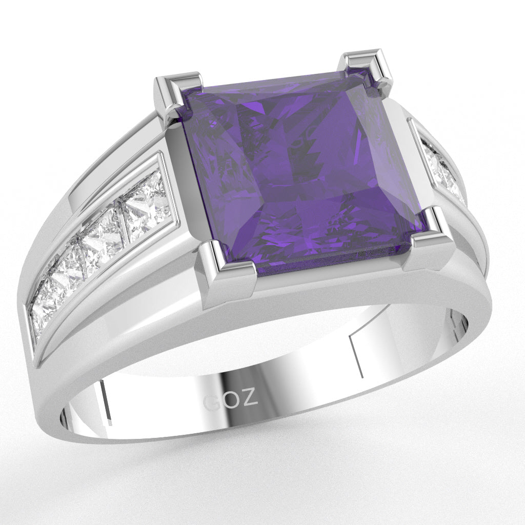 Men's Big Daddy Amethyst Lab-Grown Diamond Channel Ring In Solid 10k White Gold