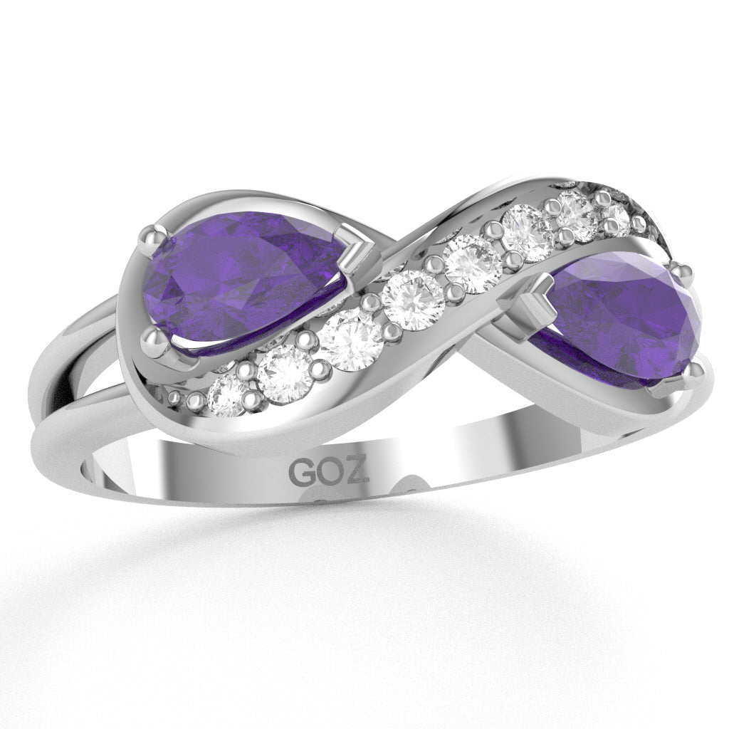 Amethyst Diamond Infinity Love Ring In 10k White Gold