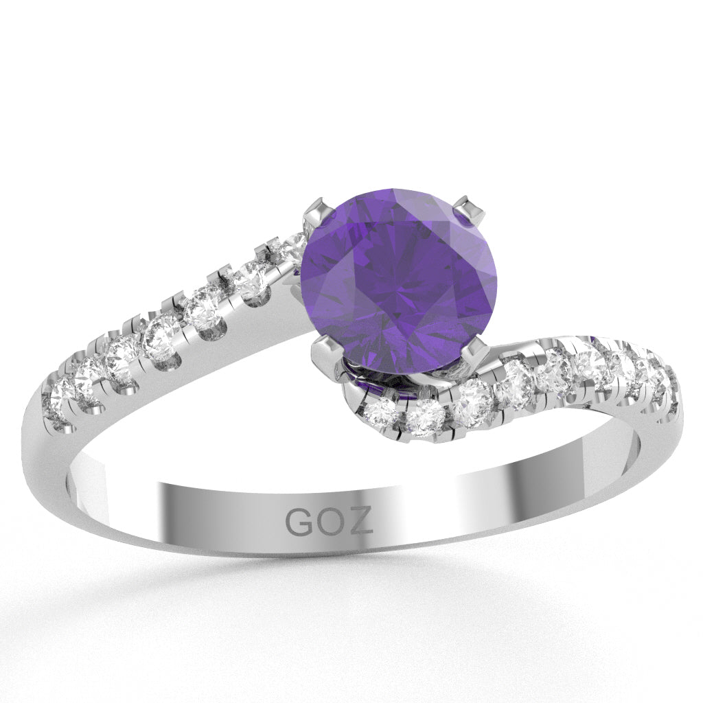 Amethyst Diamond Curly Dainty Engagement Ring In 10k White Gold