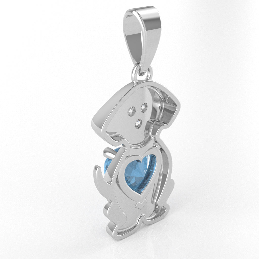 Blue Topaz Diamond  Puppy Love Heart Pendant In 10k White Gold