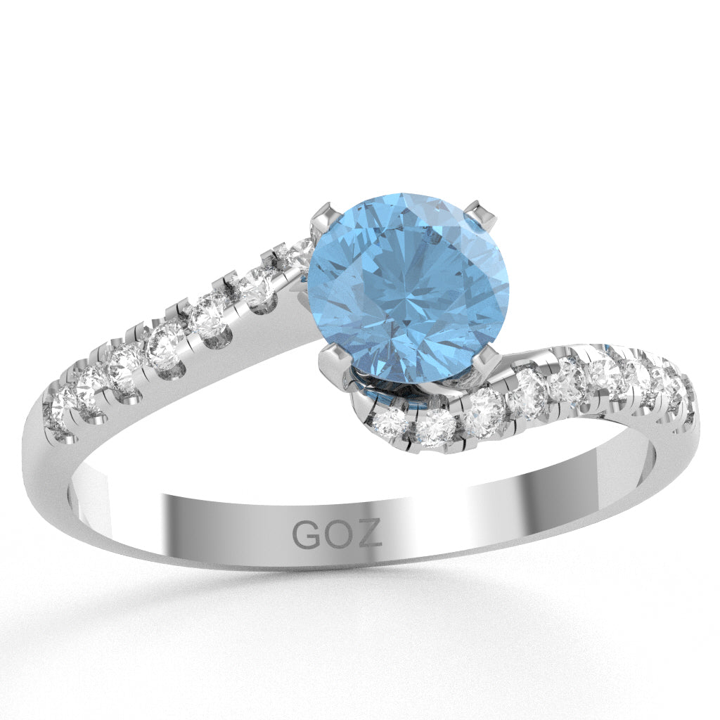 Blue Topaz Diamond Curly Dainty Engagement Ring In 10k White Gold