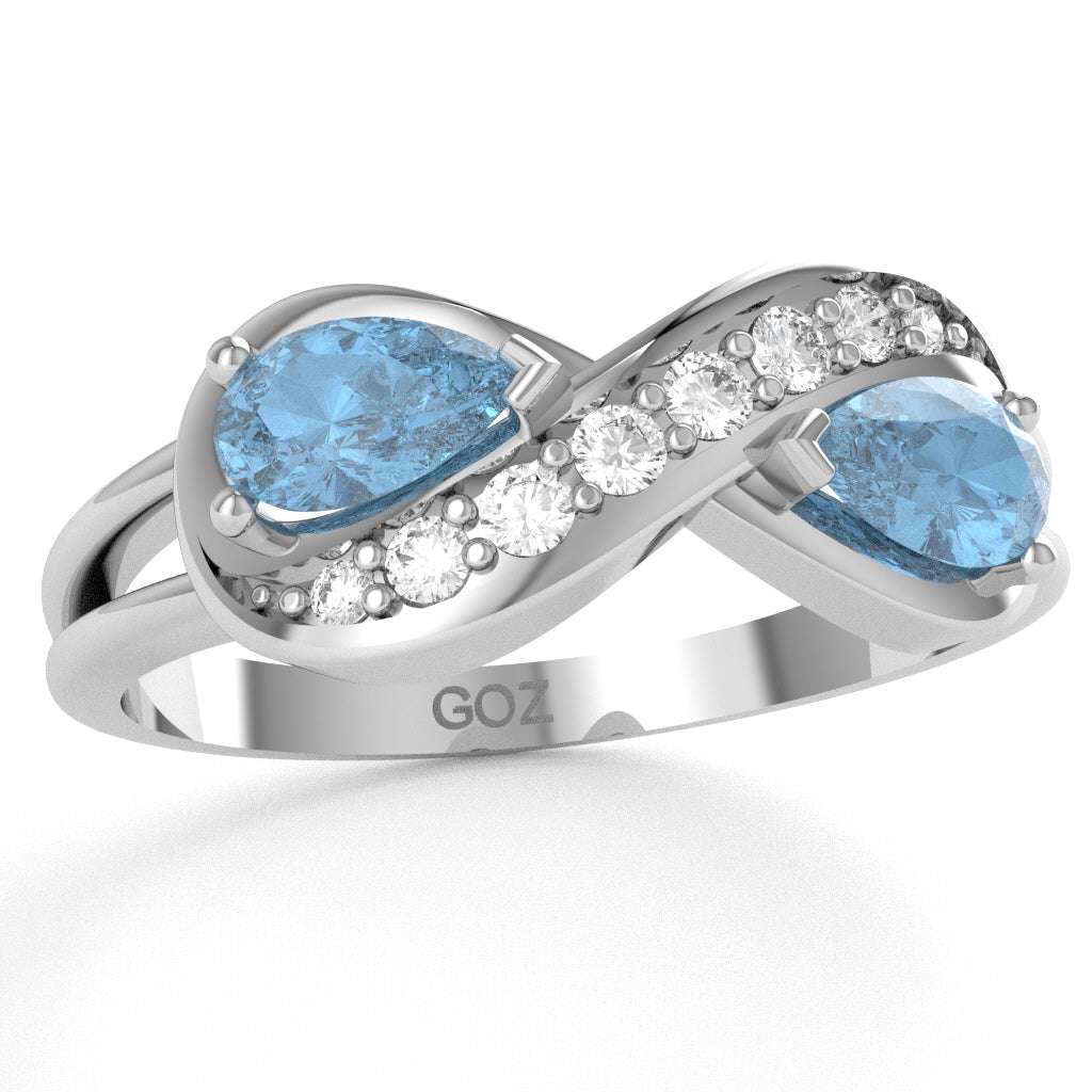 Blue Topaz Diamond Infinity Love Ring In 14k White Gold