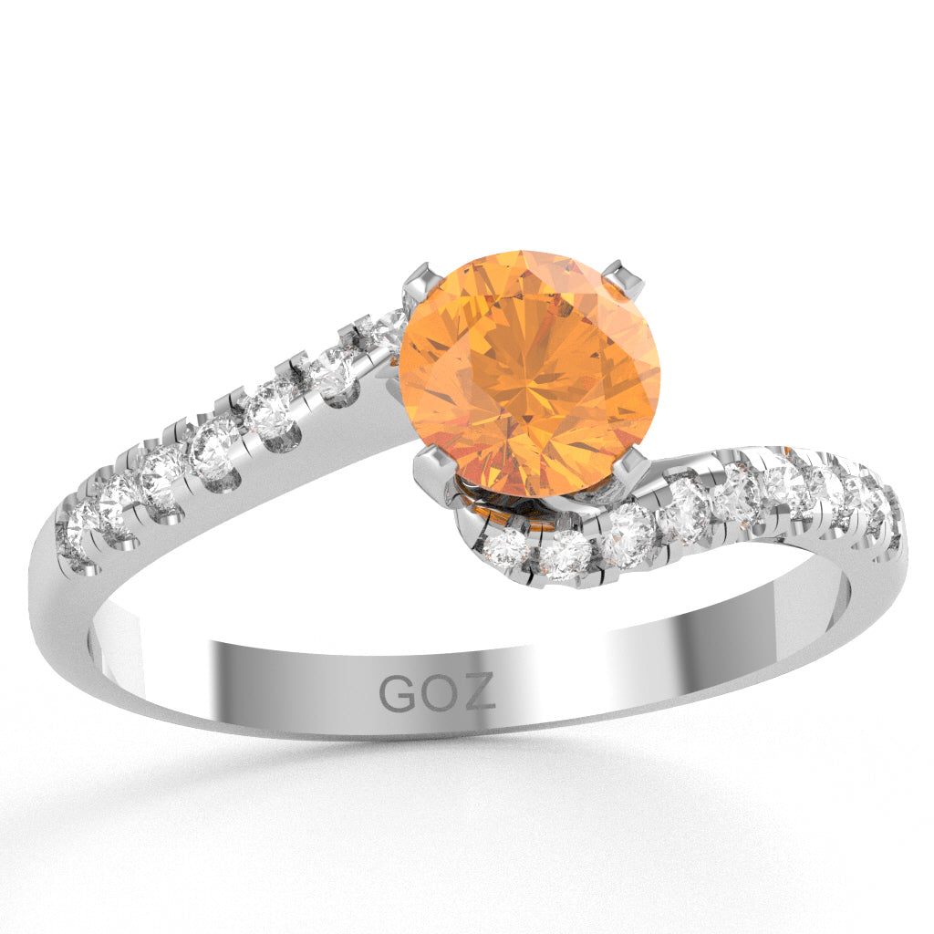 Citrine Diamond Curly Dainty Engagement Ring In 10k White Gold