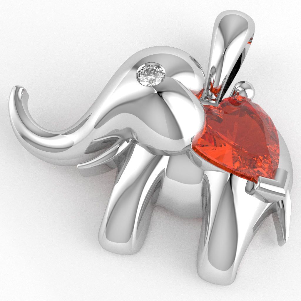 Citrine Diamond Elephant Heart Birthstone Pendant In 10k White Gold
