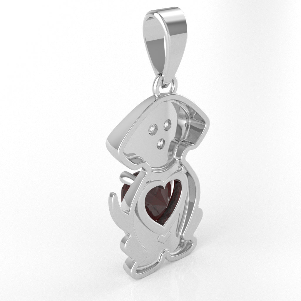 Garnet Diamond  Puppy Love Heart Pendant In 14k White Gold
