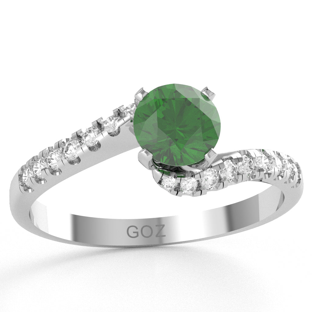 Lab-Created Emerald Diamond Curly Dainty Engagement Ring In 10k White Gold